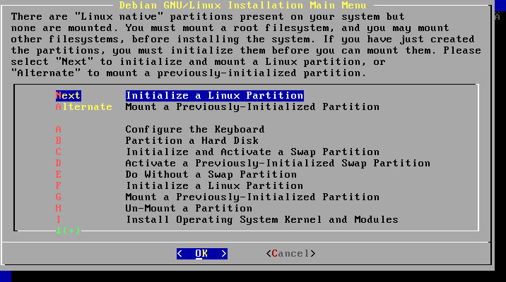 Initialisation des partitions linux