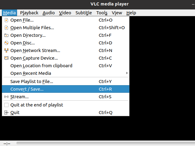 Interface de VLC, menu Media