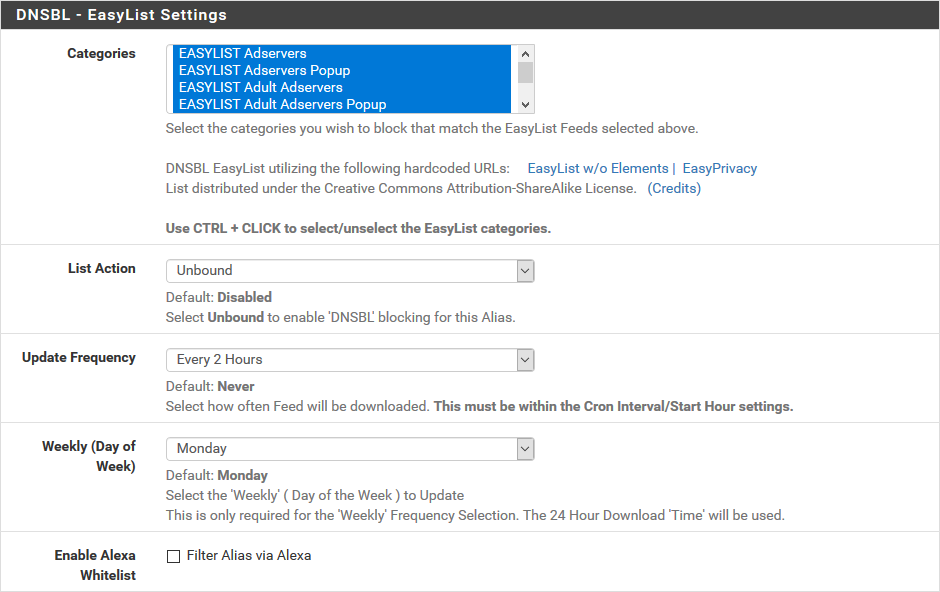 Content and update settings