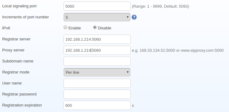 Configuration SIP