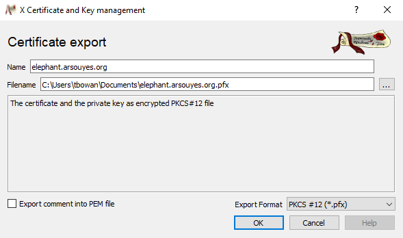 Exporting in PKCS #12 format