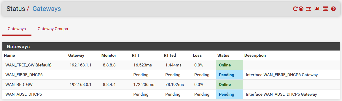 pfSense gateway status