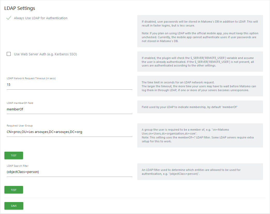 Global LDAP settings